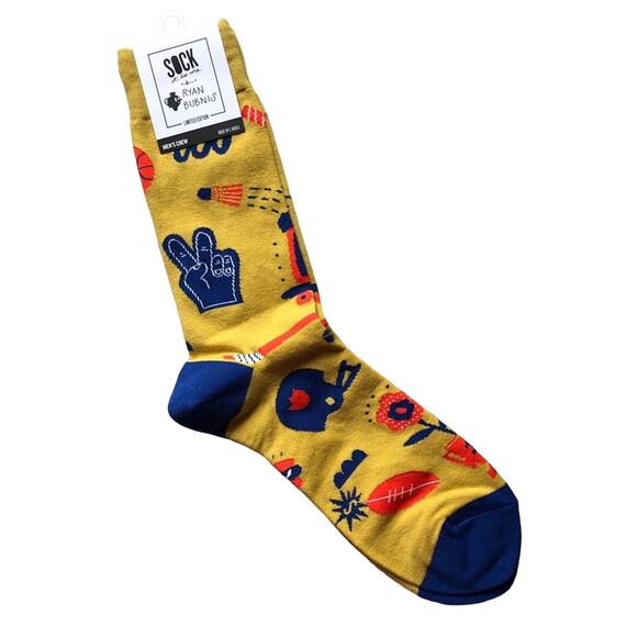 Sock It To Me Artist Colab Ryan Bubnis Yellow Blue Sports Novelty Crew Socks - Picture 1 of 7